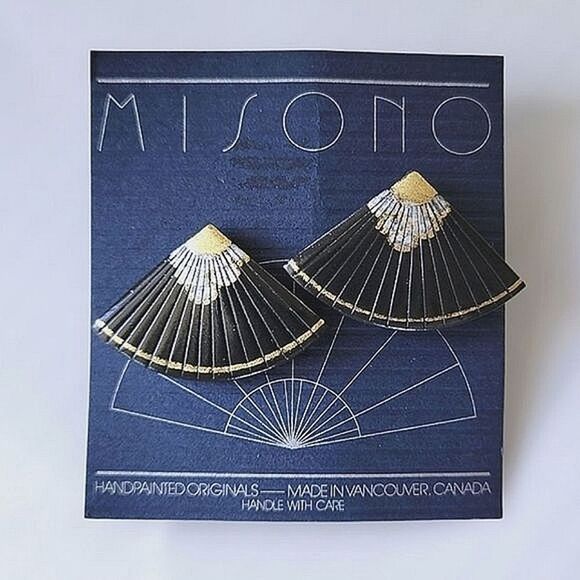 Deadstock Misono Handpainted Originals black wooden fan studs - Picture 3 of 8